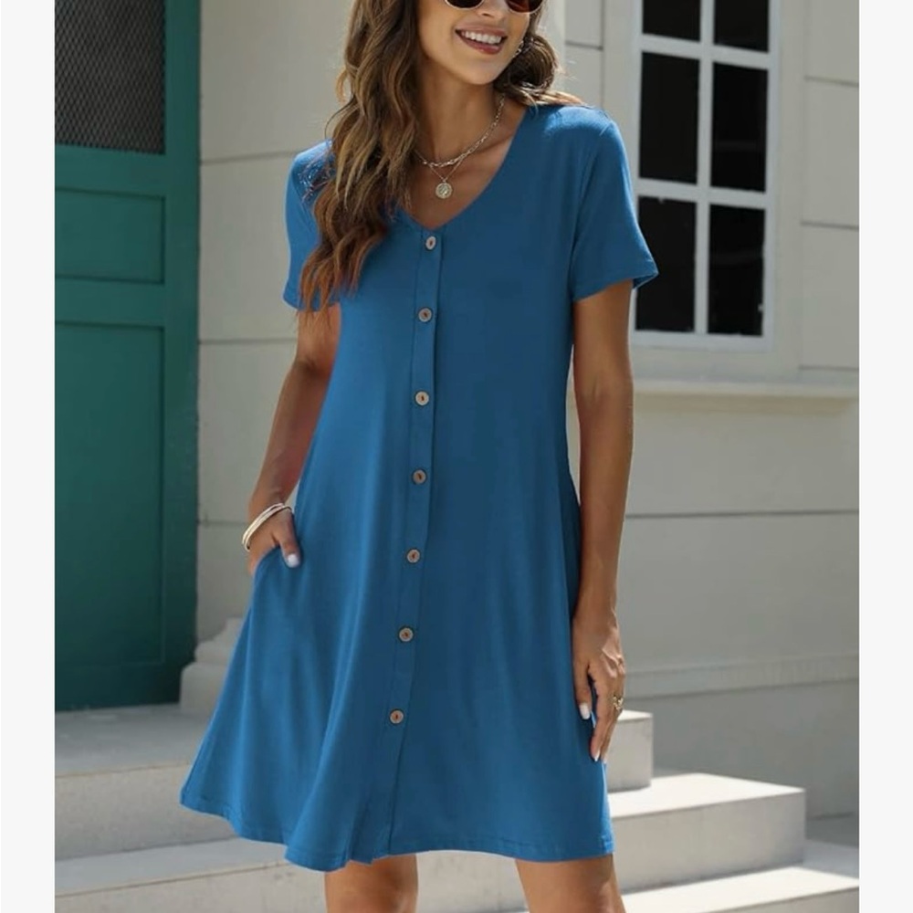 Women’s casual t-shirt, button front, swing dress. NWT.